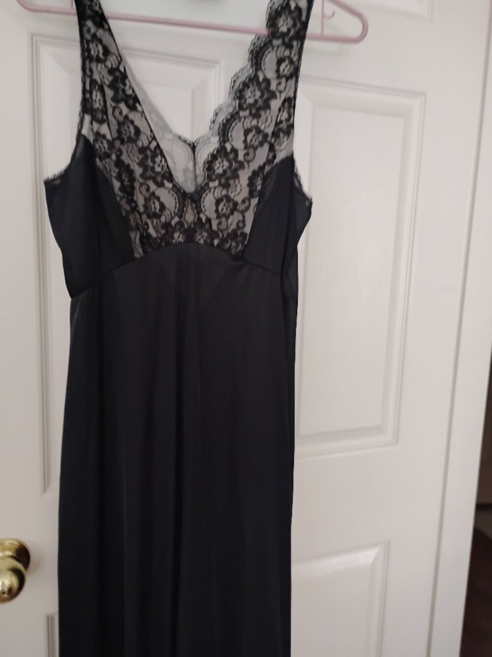 Black Nylon  Long Sexy Lace Nightgown